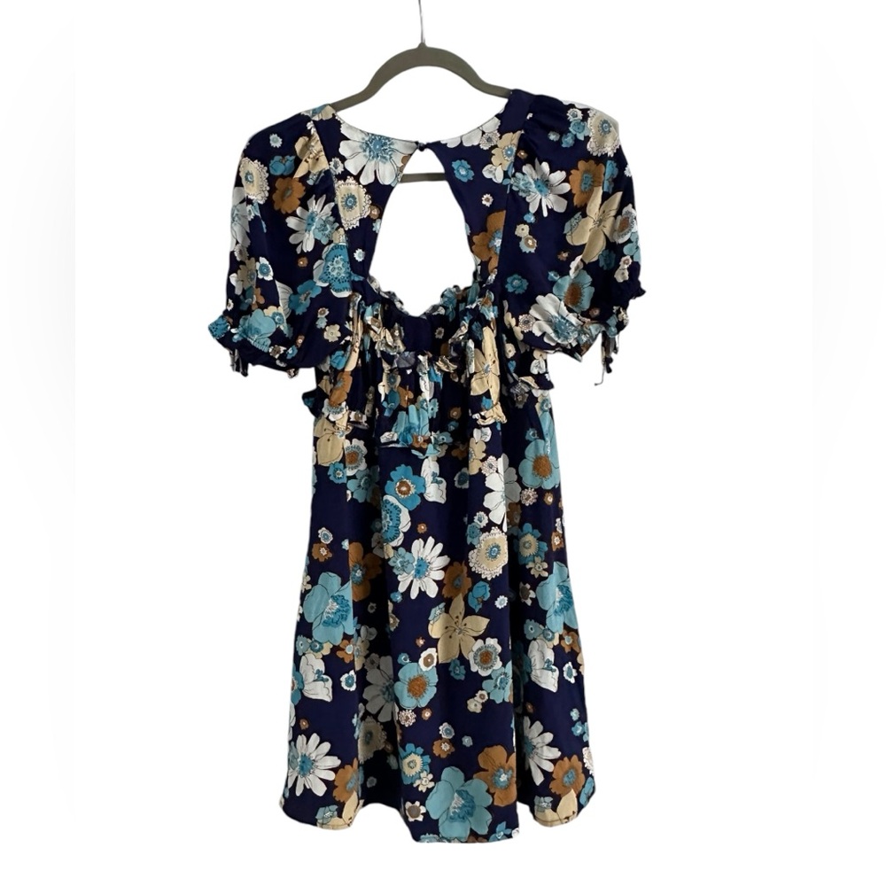 For Love and Lemons Blue Floral Magnolia Mini Dress L